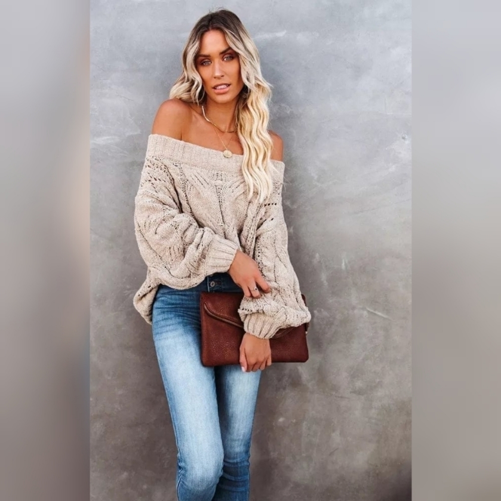Vici off the shoulder oversized cable knit sweater. - Picture 7 of 8